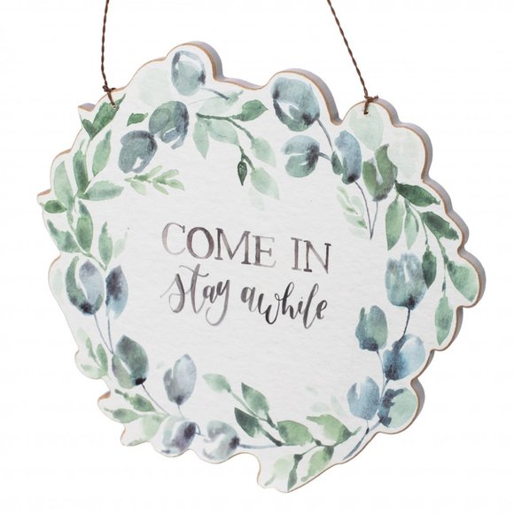 Primitives by Kathy Other - 9" Hanging Wood Sign: Come In Stay Awhile